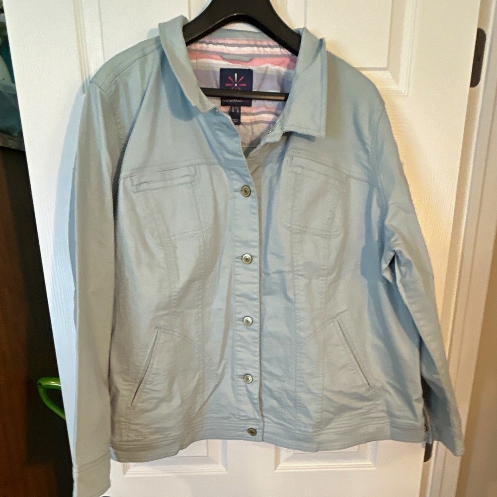 Isaac Mizrahi 26W Robins egg blue Jean jacket plus size